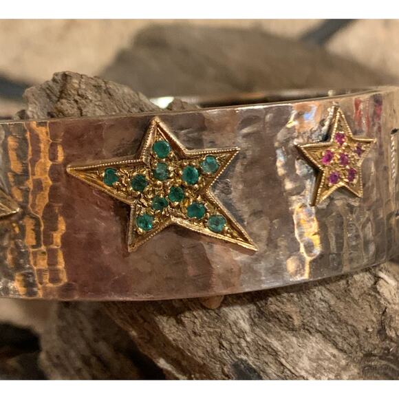 18K Gold, Sterling Silver and Multi Precious Stone Bracelet - Picture 11 of 11